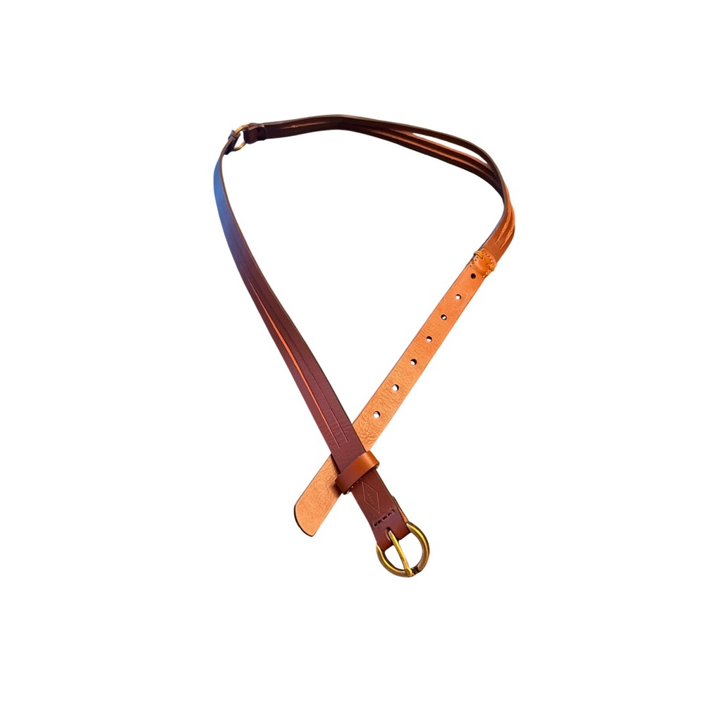 Fossil Belt Brown Leather Skinny Split Strap BT4385231 Antique Brass Buckle L